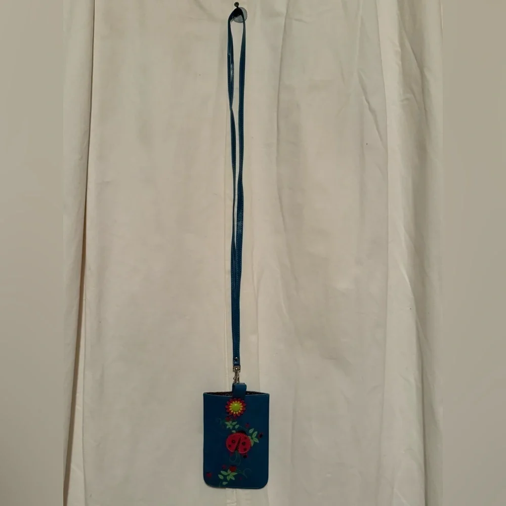 Adorable Turquoise Floral Ladybug Phone And Eyeglass Case W/ Strap 6.25 x 4.25